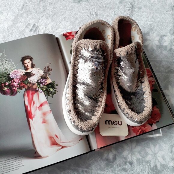 NWT Mou silver sequin round toe low cut sneakers, EU 38 - Picture 5 of 16